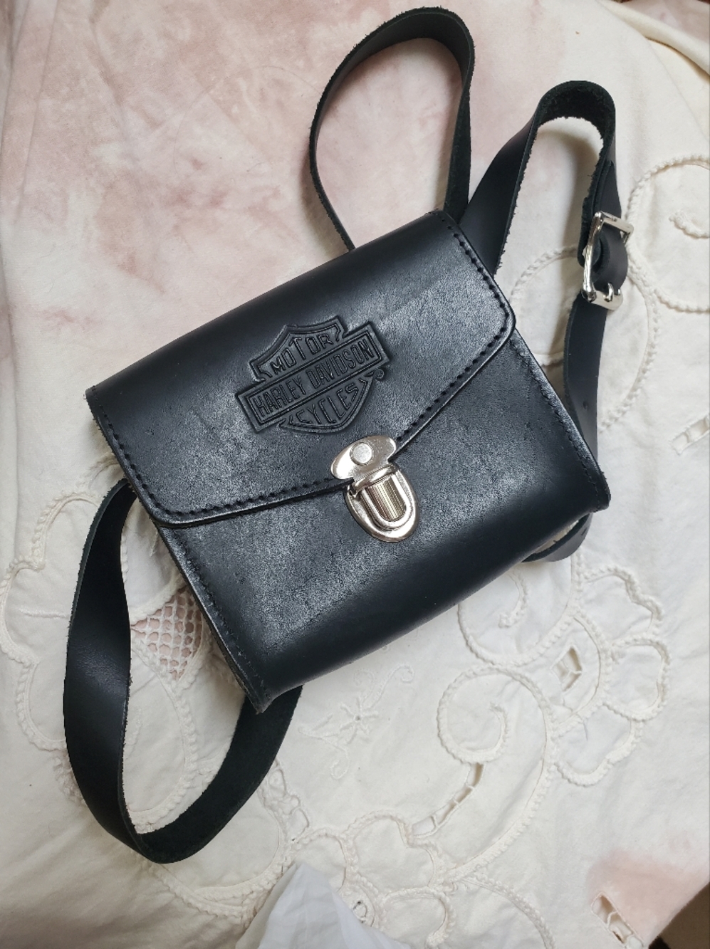 Licenced Harley Davidson Leather Belt Bag Or Crossbody Black Leather